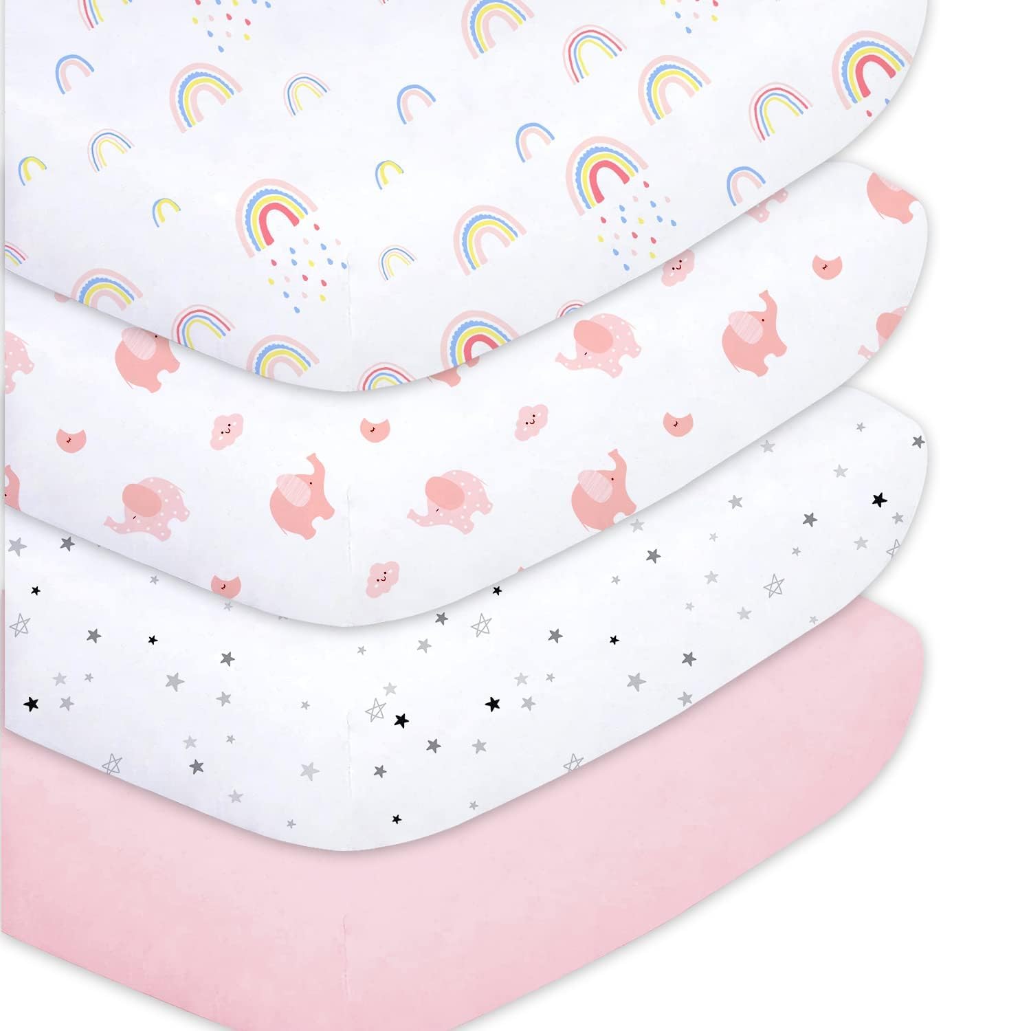 Little Grape Land 4er-Pack Spannbettlaken 60x120 cm Baby aus Mikrofaser-Polyester, Atmungsaktive Spannbettlaken für Kinderbett und Babybett, Oeko-TEX Zertifiziert, Regenbogen
