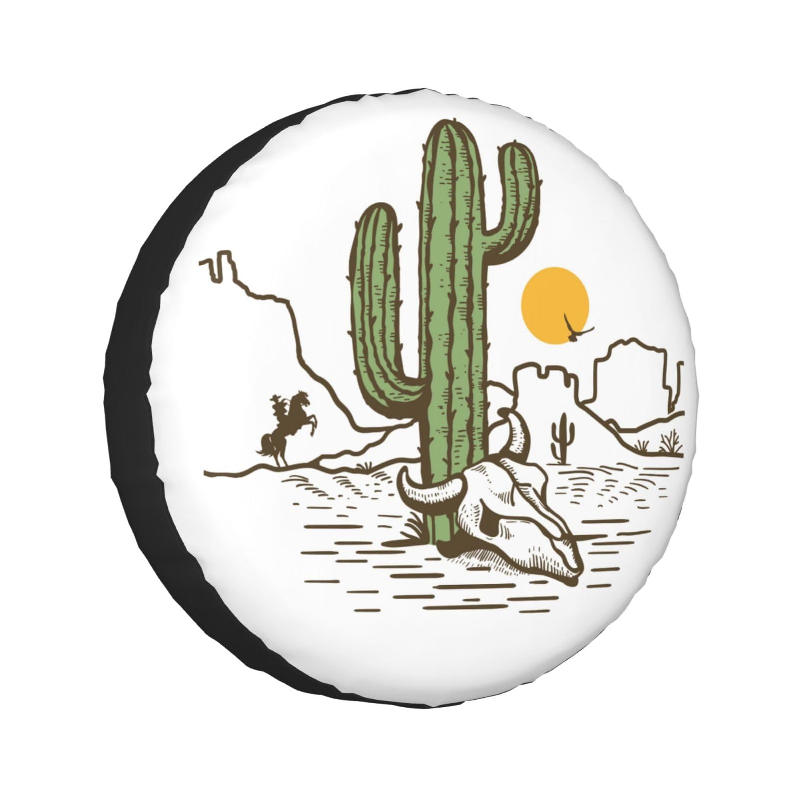 Delerain Cactus and Bull Skull Spare Tire Cover for Jeep RV Trailer SUV Truck and Many Vehicle, Wheel Covers Sun Protector Waterproof (15 Inch for Diameter 27"-29")