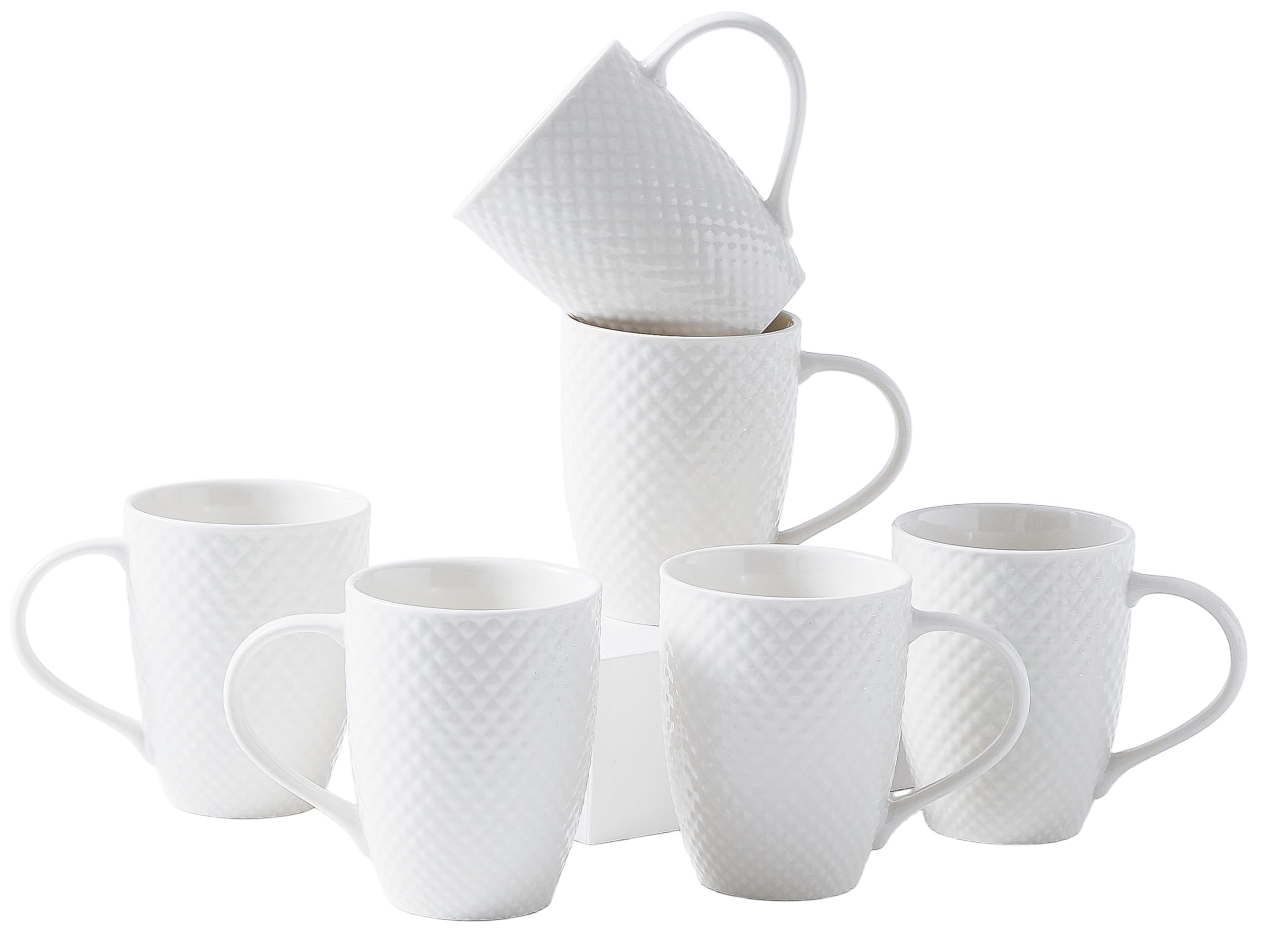 simpa Embossed Geometric Diamond New Bone China Mugs Set of 6