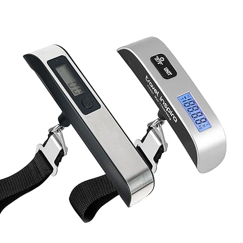 travel inspira Báscula de equipaje, báscula digital portátil de equipaje para viajes, báscula de peso de maleta de 110 libras, batería incluida
