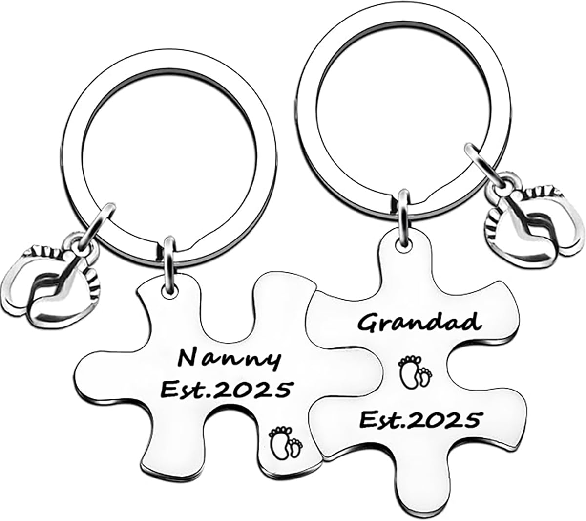 Posoto Unisex Infant Silver New Grandparents Nanny To Be Grandad To Be Pregnancy Announcement Keyring Set Est