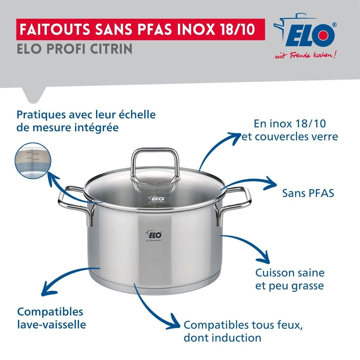 Elo Batterie cuisine 1 poêle 24 cm et 1 faitout 16 cm