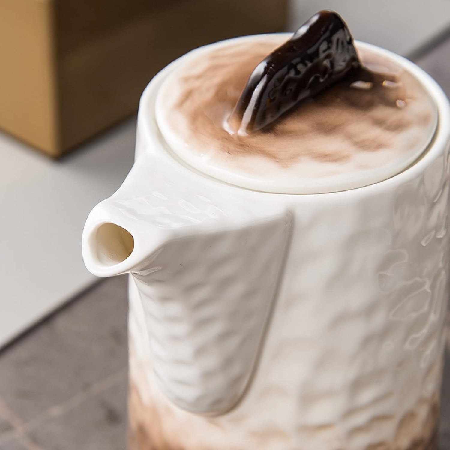 Zestaw filiżanek do espresso, kubki do kawy, herbata porcelanowa dla dorosłych 1 czajniczek 6 Nordic Service dla osób do użytku domowego i biurowego Prezent(Brown)