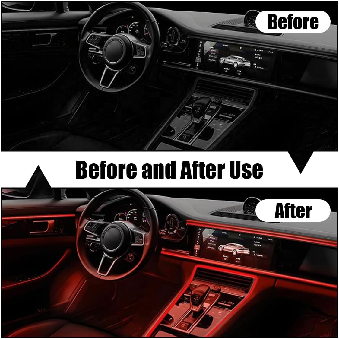 EL Wire Interior Car LED Strip Lights, USB Car Neon Light Strip with Sewing Edge, 16FT Neon Light 5V with Fuse Protection, Electroluminescent Car Indoor Decorations (Red)