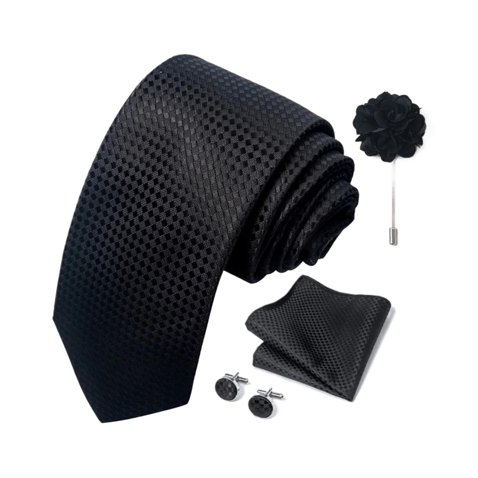 Herren-Krawatten, Blumenmuster, schwarz-goldene Krawatten, Paisley-Krawatte, Einstecktuch, Manschettenknöpfe, Broschen-Set, Herren-Krawatte for Hochzeit, Party