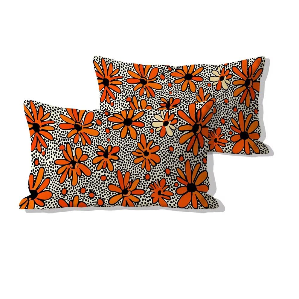 Housse de coussin extérieure imperméable 50x90 taie oreiller jardin rectangle orange