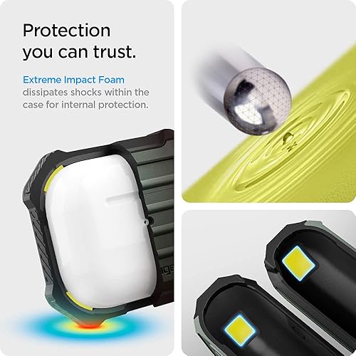 Miniatura 6 de Spigen Funda Tough Armor diseñada para Airpods de 3 generación (2021), funda de protección contra caídas con llavero, color verde militar