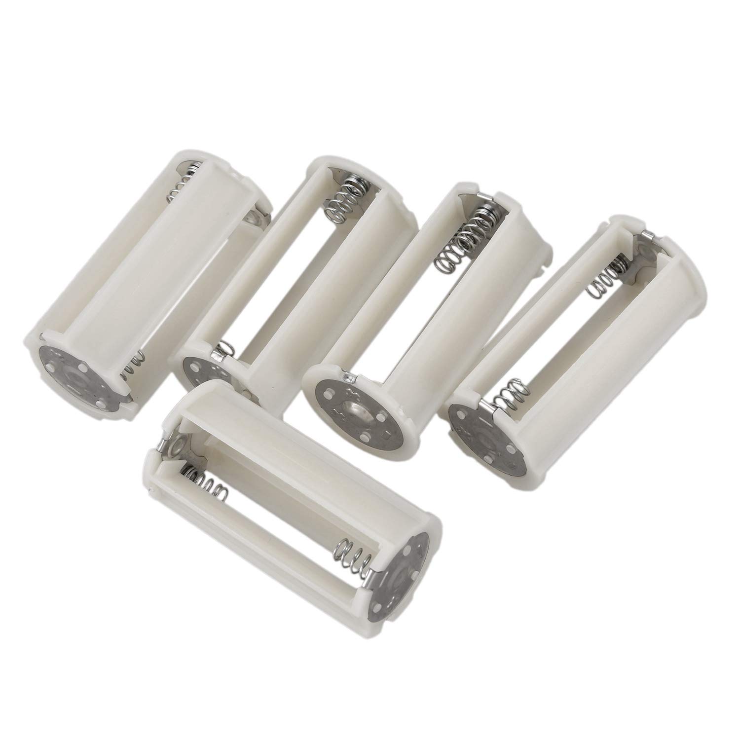 Lizusidtsy Serial Connection Cylindrical 3X 1.5V AA Battery Plastic Holder 5 Pcs, White, Silver Tone, 037290