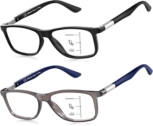 Missfive Paquete de 2 lentes de lectura progresivos multienfoque con bisagra de resorte de metal flexible de alta calidad, marco TR90 ligero,