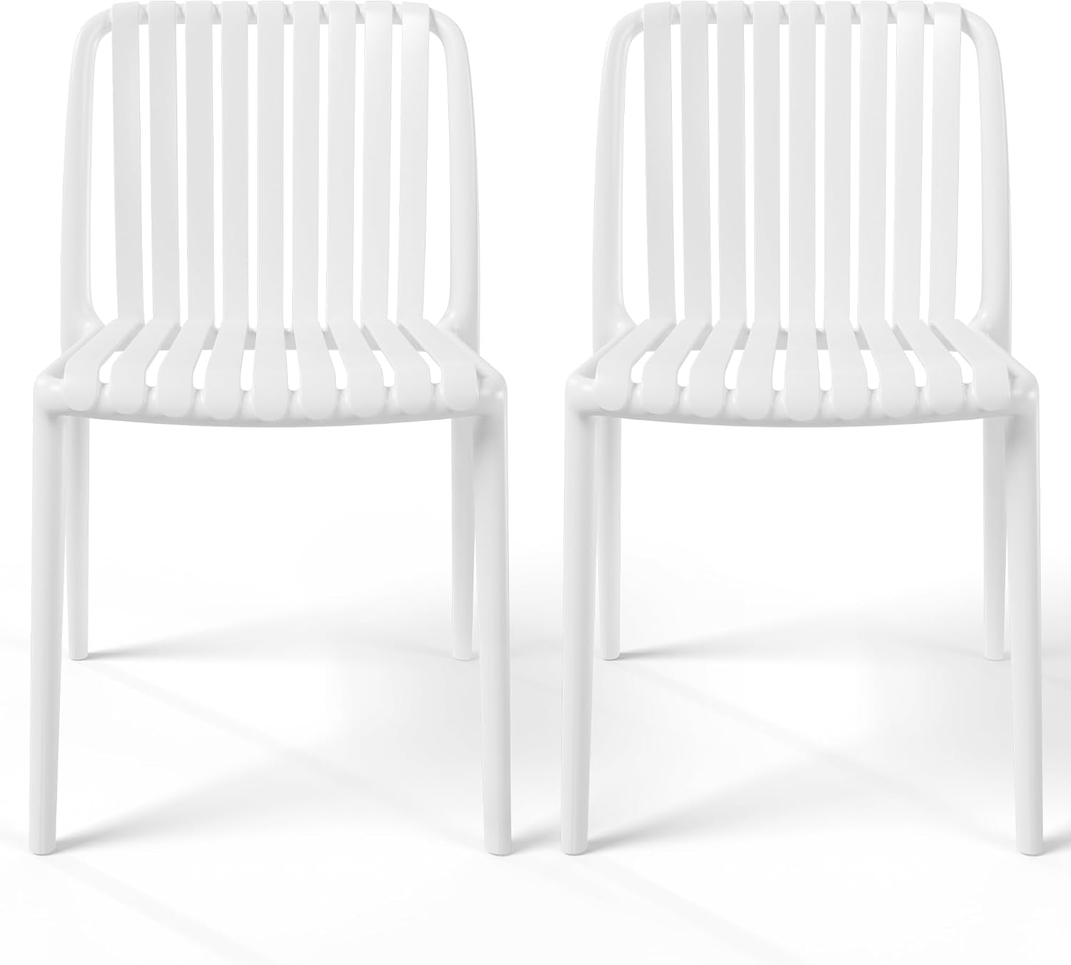 Costaelm Outdoor Patio Chairs Set of 2, Stackable Dining Side Chair, Modern Patio Seating Furniture Front Porch Lawn Balcony Yard Outside Garden Bistro Chair for Kitchen Restaurant, White