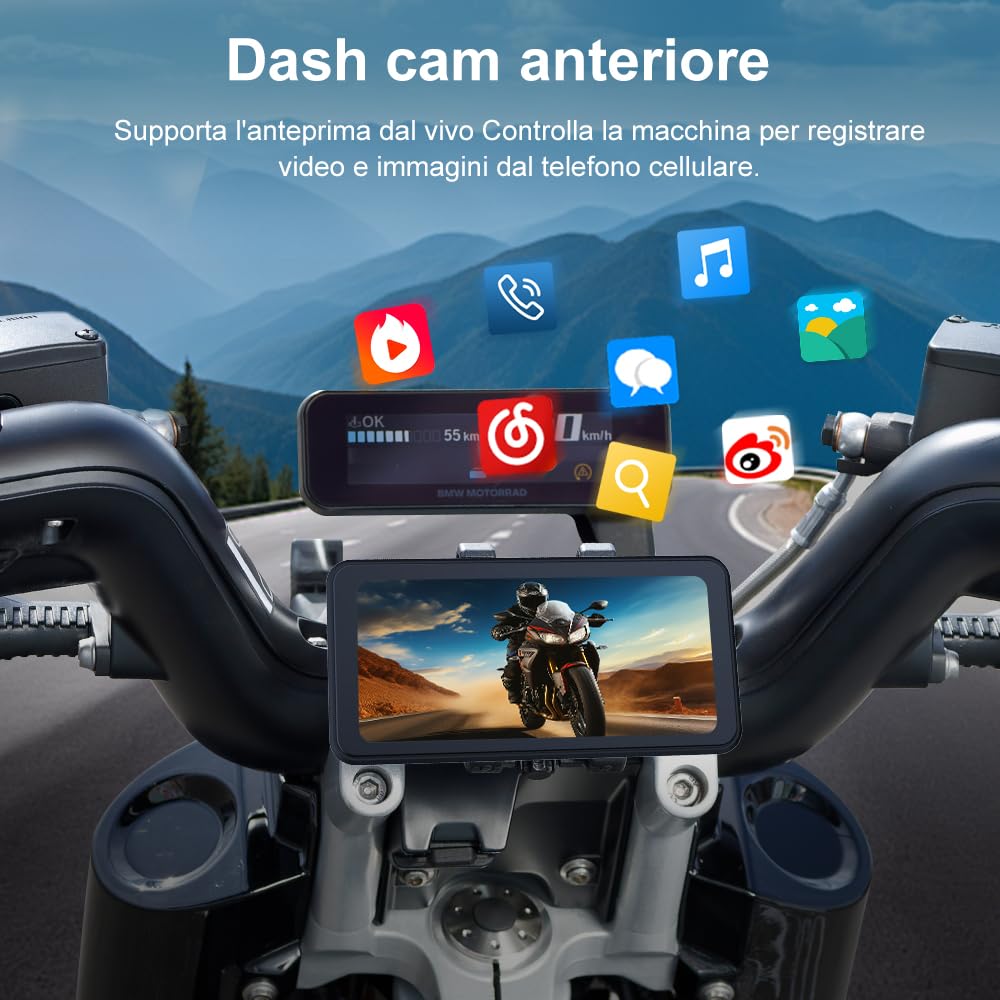 AWESAFE CarPlay Moto, 6,25 pollici Wireless CarPlay Android Auto con DashCam frontale 2K