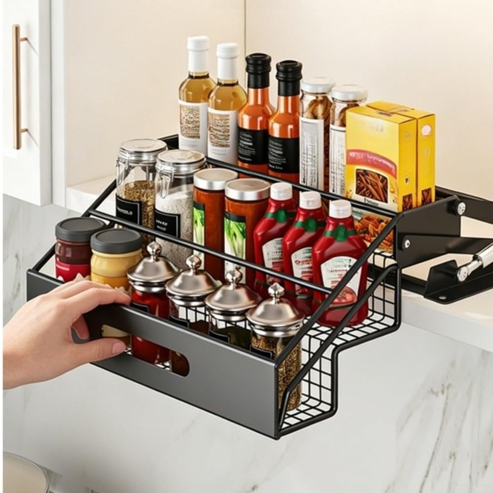 Scaffale da cucina a 3 ripiani, allungabile, per armadi superiori (bianco)