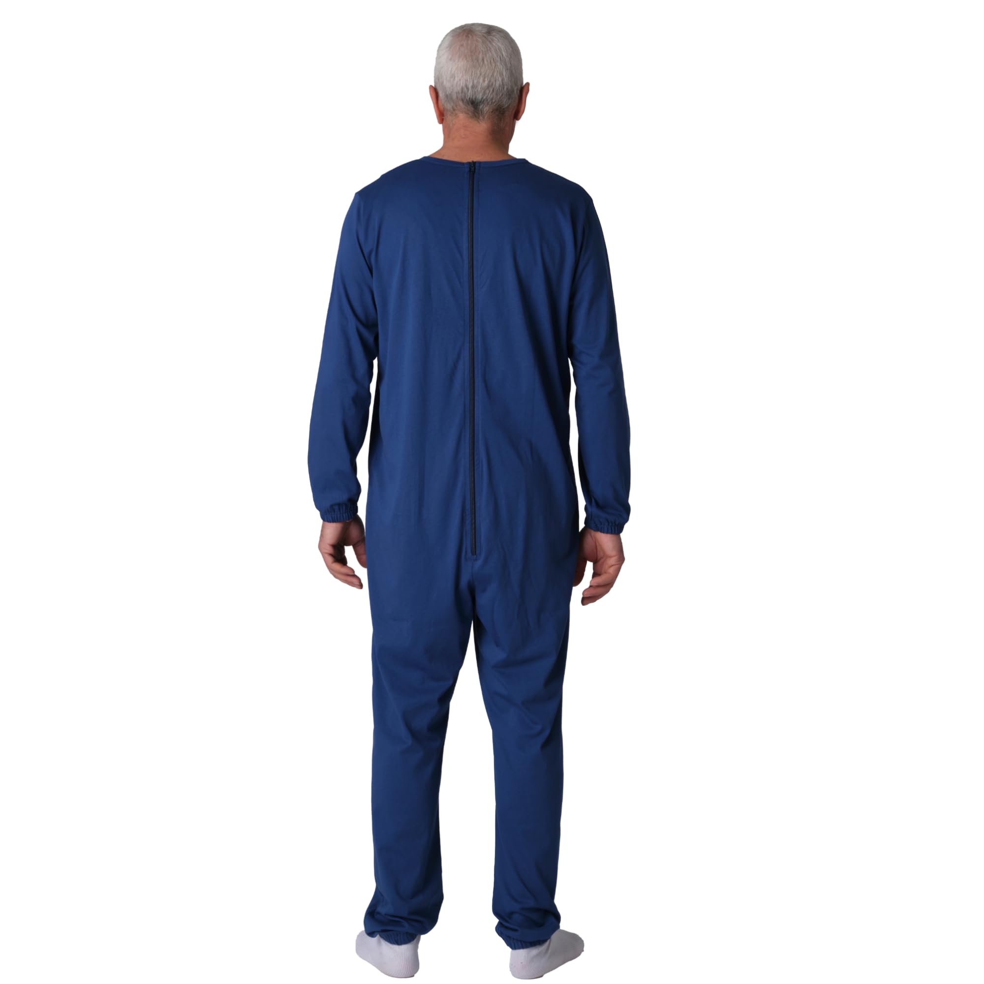 FERRUCCI COMFORT Pyjama sanitaire col rond avec fermeture éclair arrière pour personnes âgées, Alzheimer, Démence - 9015/1-100% Coton - Manches Longues Pantalon Long