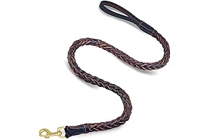 Durable Braided Leather Dog Leash for Large and Medium Dogs