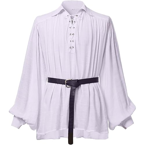 GRACEART Renaissance Men's OR Women's Pirate Shirt with Belt Medieval Cotton Linen Shirts