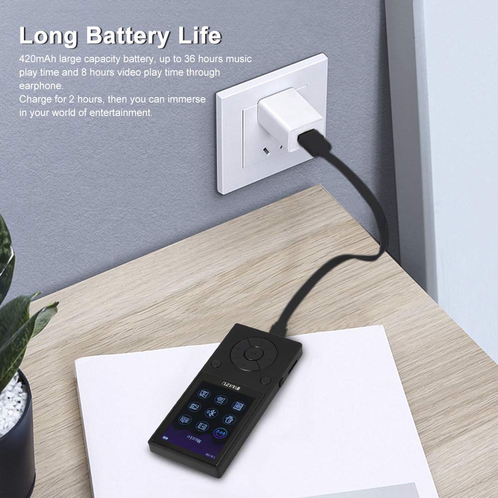 Docooler D11 MP3 MP4 Player being charged via a wall adapter