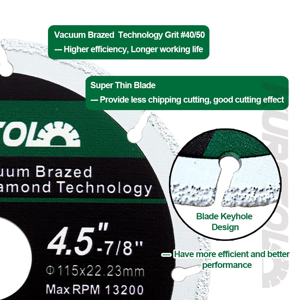 Diamond Metal Cutting Wheel - Diameter 4-1/2" (115mm) Vacuum Brazing Cut Off Wheel with a Reducer Washer 7/8"-5/8" Diamond Blade for Rebar Angle Iron Sheet Metal Stainless Steel Cutting