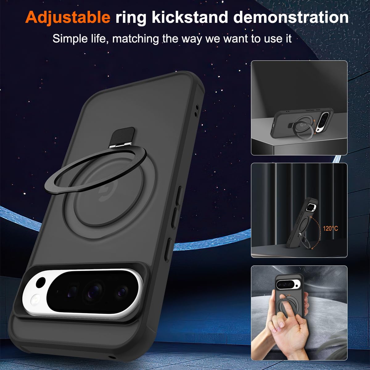 CHAOFEnG Custodia magnetica compatibile con Google Pixel 11 e Pixel 11 Pro con supporto [test di caduta di grado militare] [compatibile con magnete] Anello traslucido sottile posteriore rigido bordo