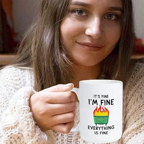 Miniatura 7 de Bubble Hugs Taza de café divertida de 15 onzas, con texto en inglés "It's Fine Everything Is Fine", contenedor de fuego, humor de fuego, regalo