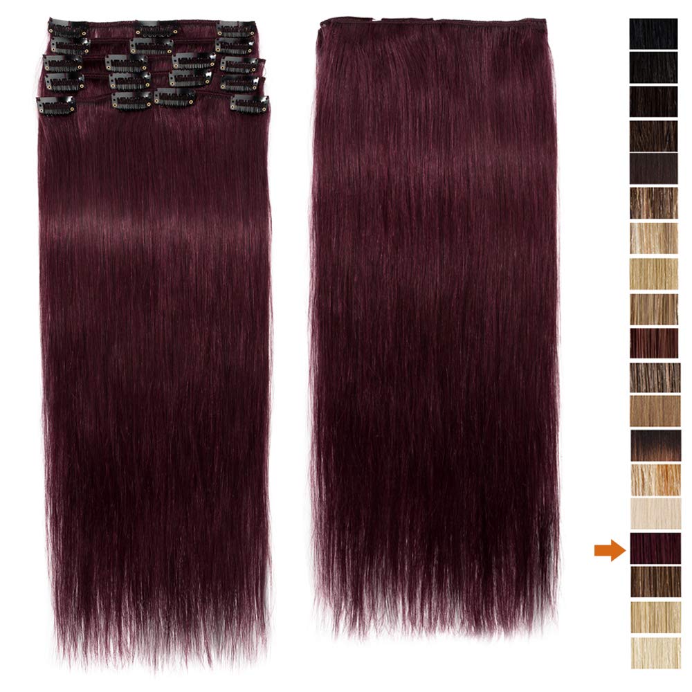 16"(40cm) SEGO Extensiones de Clip de Pelo Natural [#99J Borgoña] Remy Cabello Humano Balayage 8 Piezas 18 Clips Lisas Invisibles Human Hair (65g) - 3