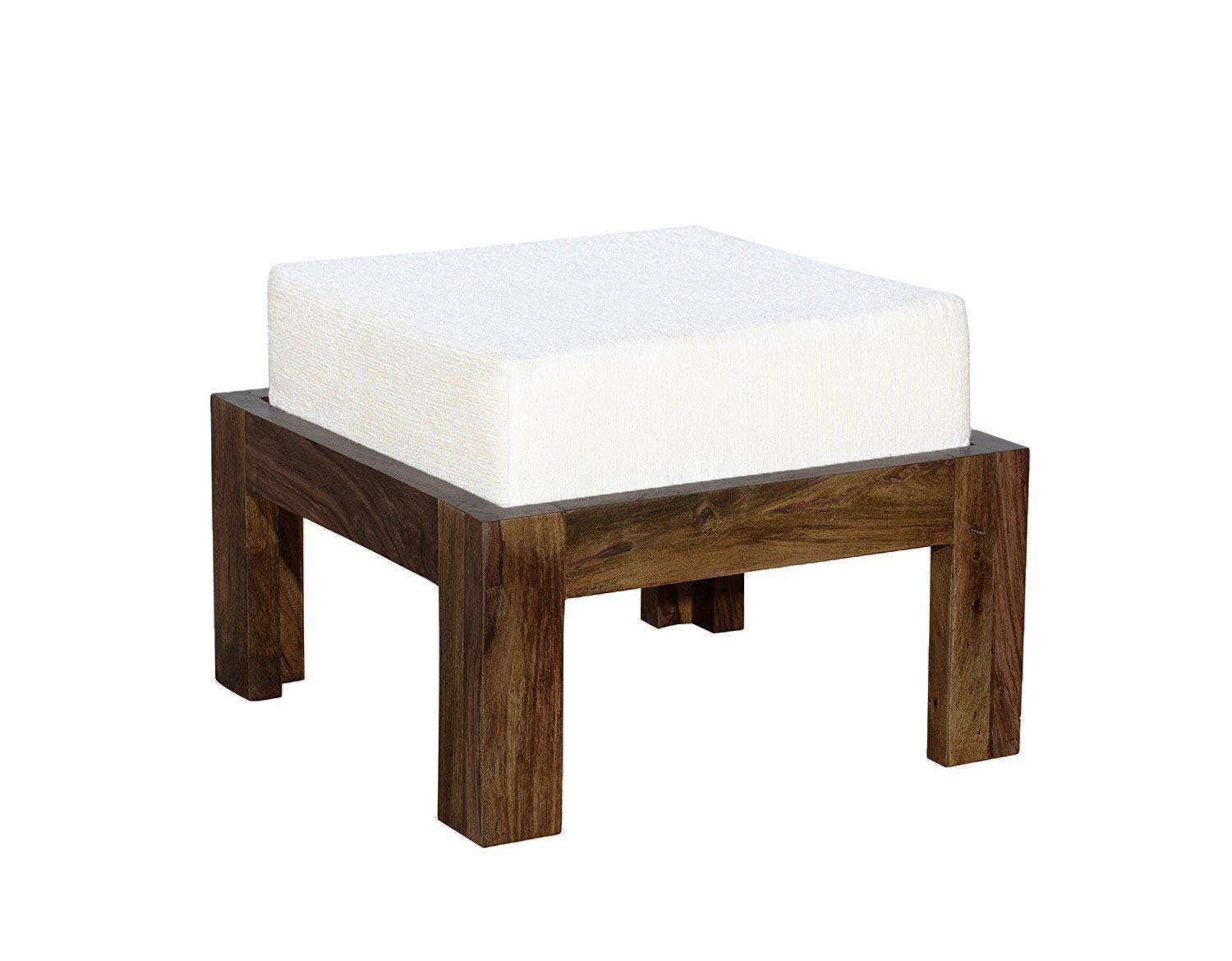 WiproWood Sheesham Wood Cushioned Ottoman Stool Wooden Seating Pouffes Stool for Living Room Home (Natural Finish)-image-13