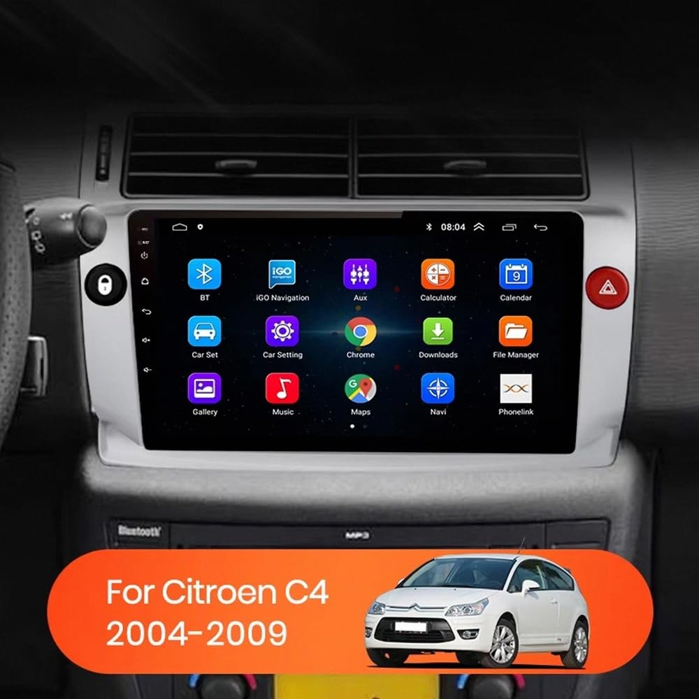 Touchscreen Auto Radio per Citroen C4 2 B7 2004-2009 Wireless Carplay Android Auto Stereo Bluetooth Ips con Pantalla Táctil con Gps Navigatore/Swc/Mirror, 8 Nucleo 8G+256G