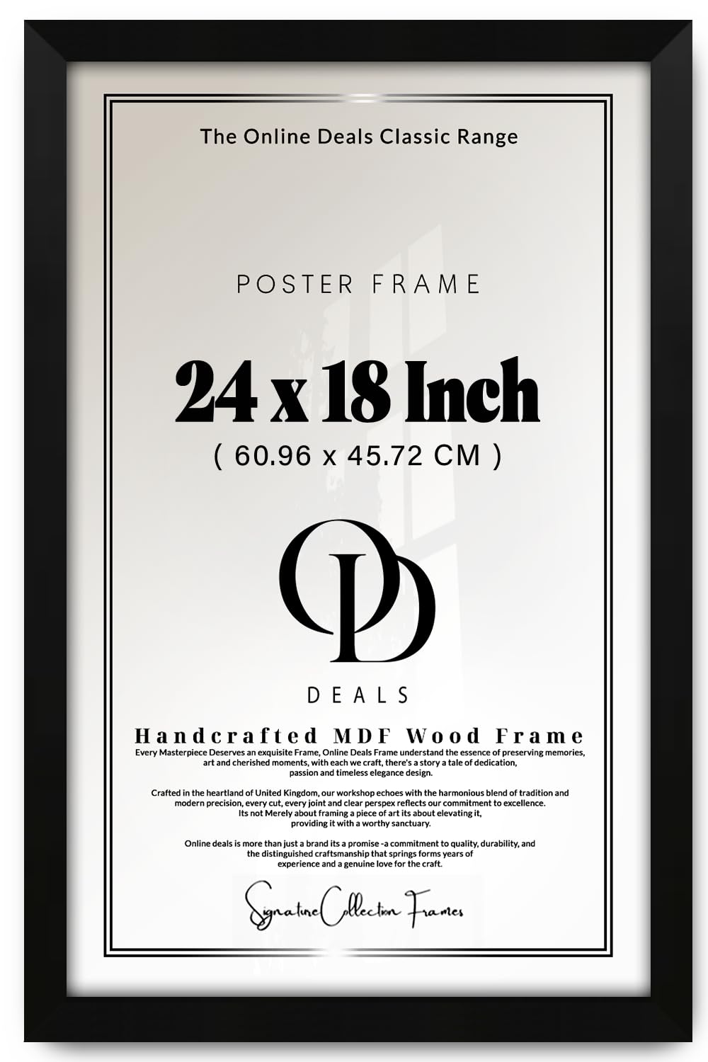 Od Deals Matt Black — Timeless Elegance Rectangle 24 X 18 Inch Poster Picture | Solid Engineered Wood Finish With Hanging Hooks (60.96 X 45.72 Cm) Wall Art Gallery For Living Room Decor