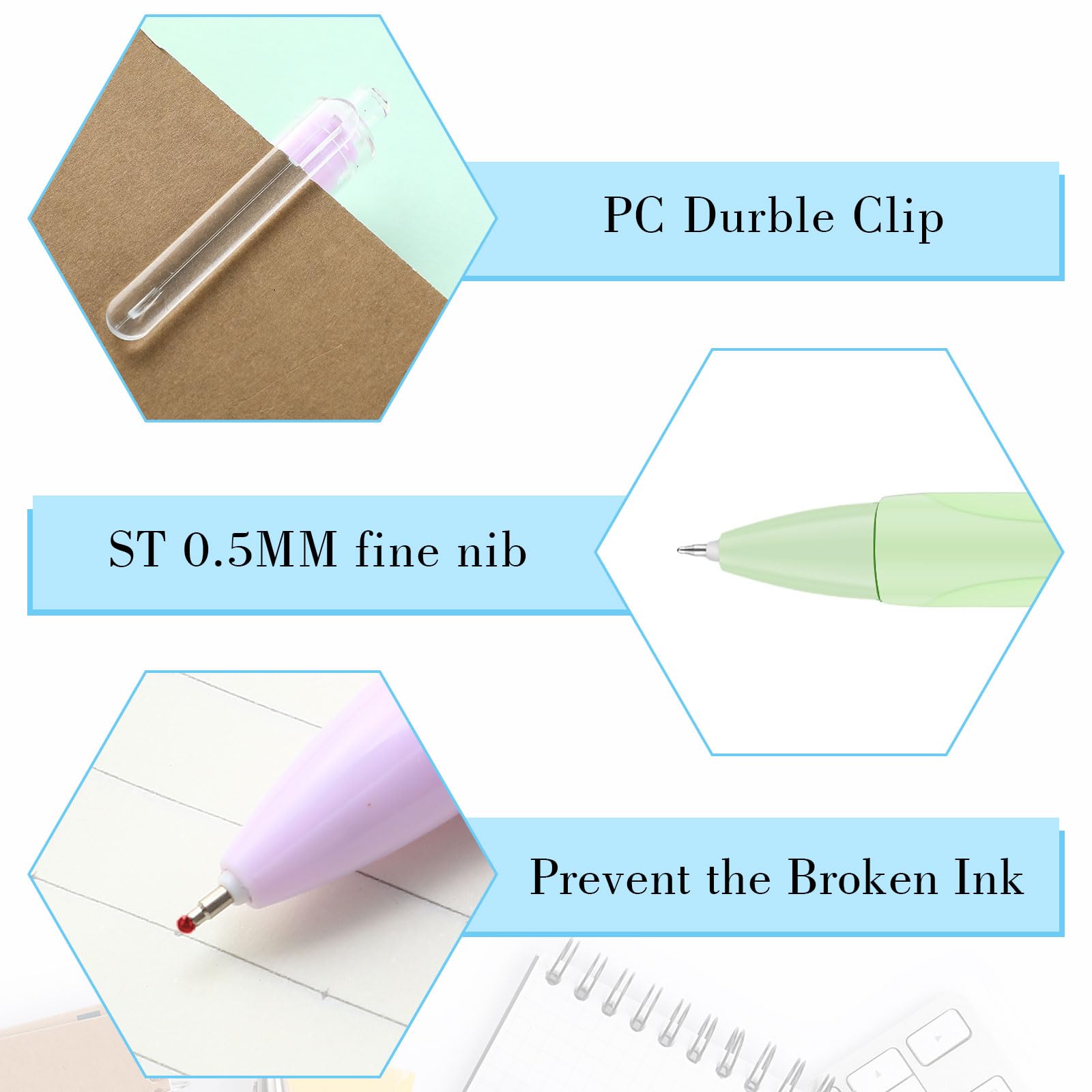Motiskyy 100 szt., 0,5 mm, czarne długopisy żelowe, luzem, chowane, średnie, punktowe, gładkie pisanie, wygodny uchwyt, do powrotu do szkoły, biura, klasy, biznesu, domu, pracy (pastelowe, nowoczesne)