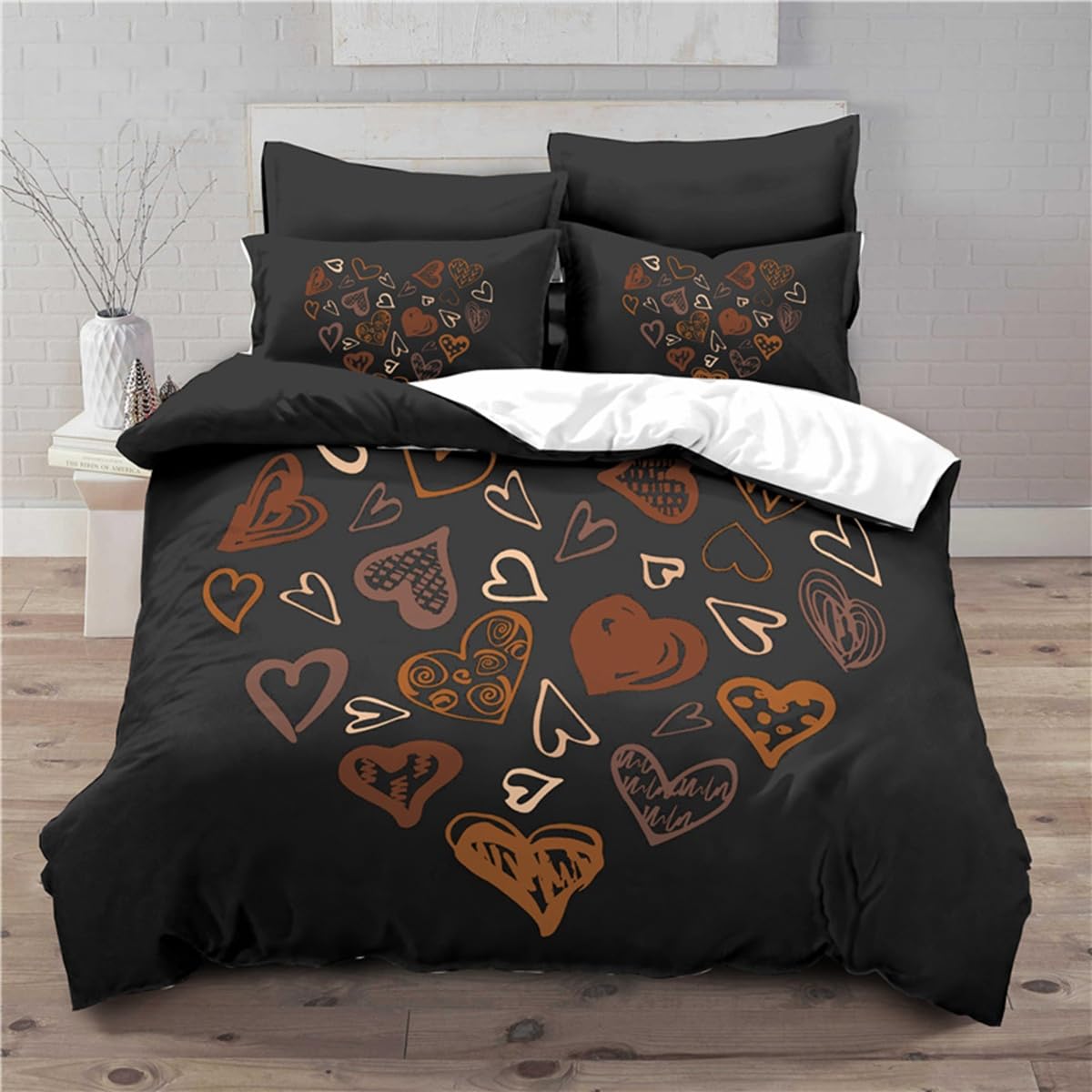 Housse de couette marron cœur graffiti pour offrir un sommeil doux plein d'amour