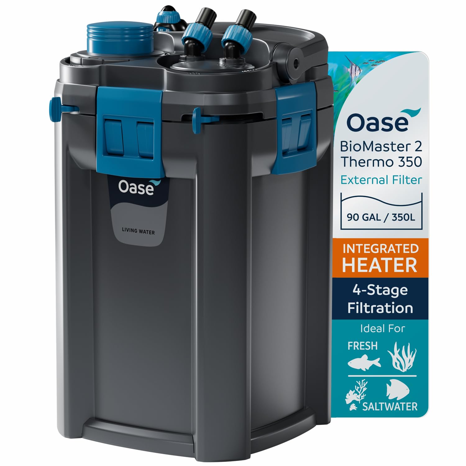 OASEBioMaster 2 Thermo 350 Canister Filter for Aquariums – External Aquarium Filter with Built-in Heater – EasyClean Pre-Filter, Quiet Operation – Freshwater & Saltwater, Up to 90 Gallons