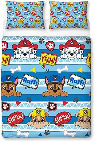 Paw Patrol Peek Boys Double Duvet Cover | Reversible Two Sided Design | Kids Bedding Set Includes Matching Pillow Cases