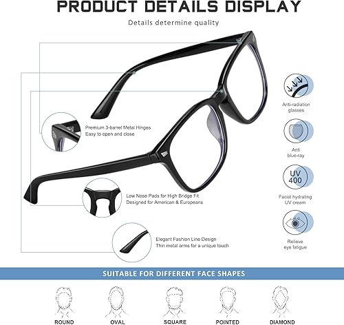 Miniatura 4 de AIMISUV Paquete de 5 lentes de lectura para mujeres y hombres, con bloqueo de luz azul, para lectura frente a la computadora, reflejos UV