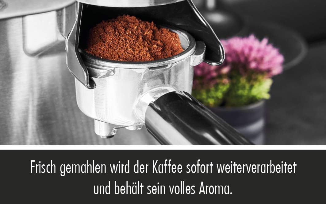 Gastroback 62619 Design Espresso Advanced Barista, programmable portafilter espresso machine, integrated grinder, 11 grinding grades, 220g beans container, removable 2.5L water tank, 15 bar