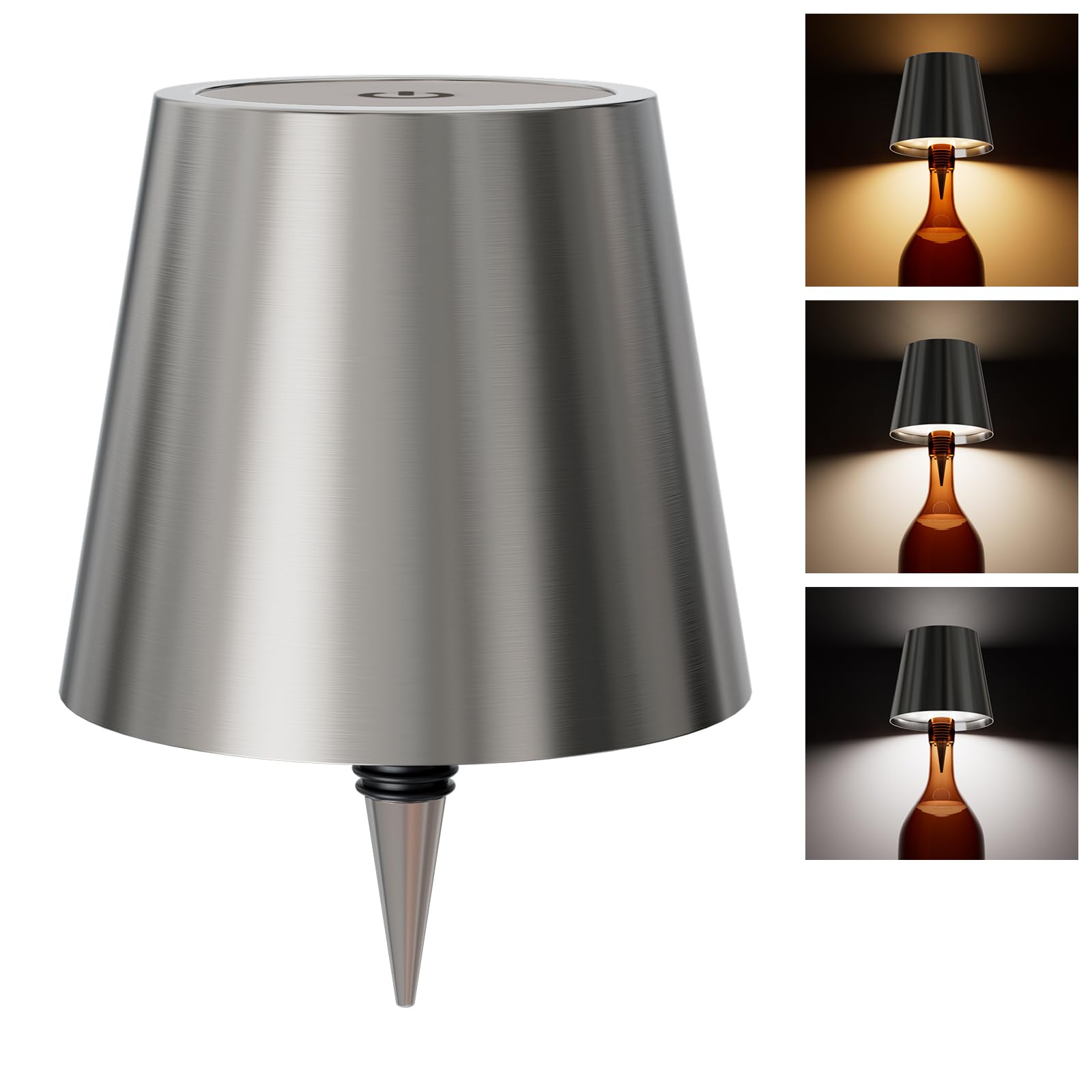 nulmvic Wireless Bottle Lamp,Touch Control Table Lamp, Dimmable 3 Color Temperatures,Wine Bottle Light for Bars,Restaurants,Outdoor,Decor(Brightsilver) — image 1