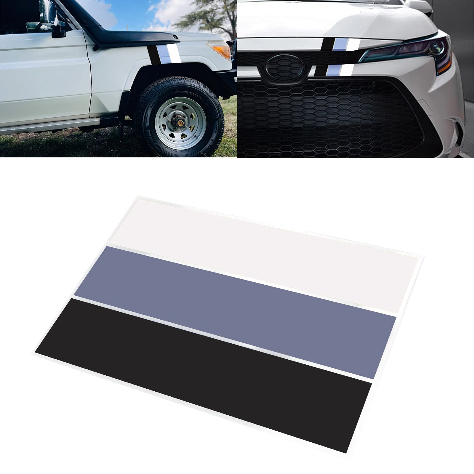 Tri-Color Striped Decal Sticker for Tacoma F-150 Civic Tundra for Camry Accessories,Decoration Grille Fender Hood Side Skirt Bumper Dashboard(Gray-Silver-Black) (JINGSEN-27)