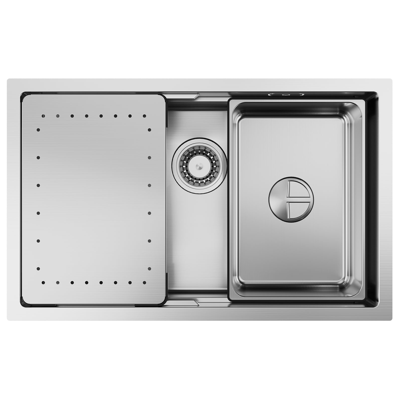 CECIPA Évier de cuisine en acier inoxydable 70 x 44 cm avec planche à découper, évier intérieur de rechange, siphon avec garniture de trop-plein, lavabo de cuisine, encastrable sans trou de robinet