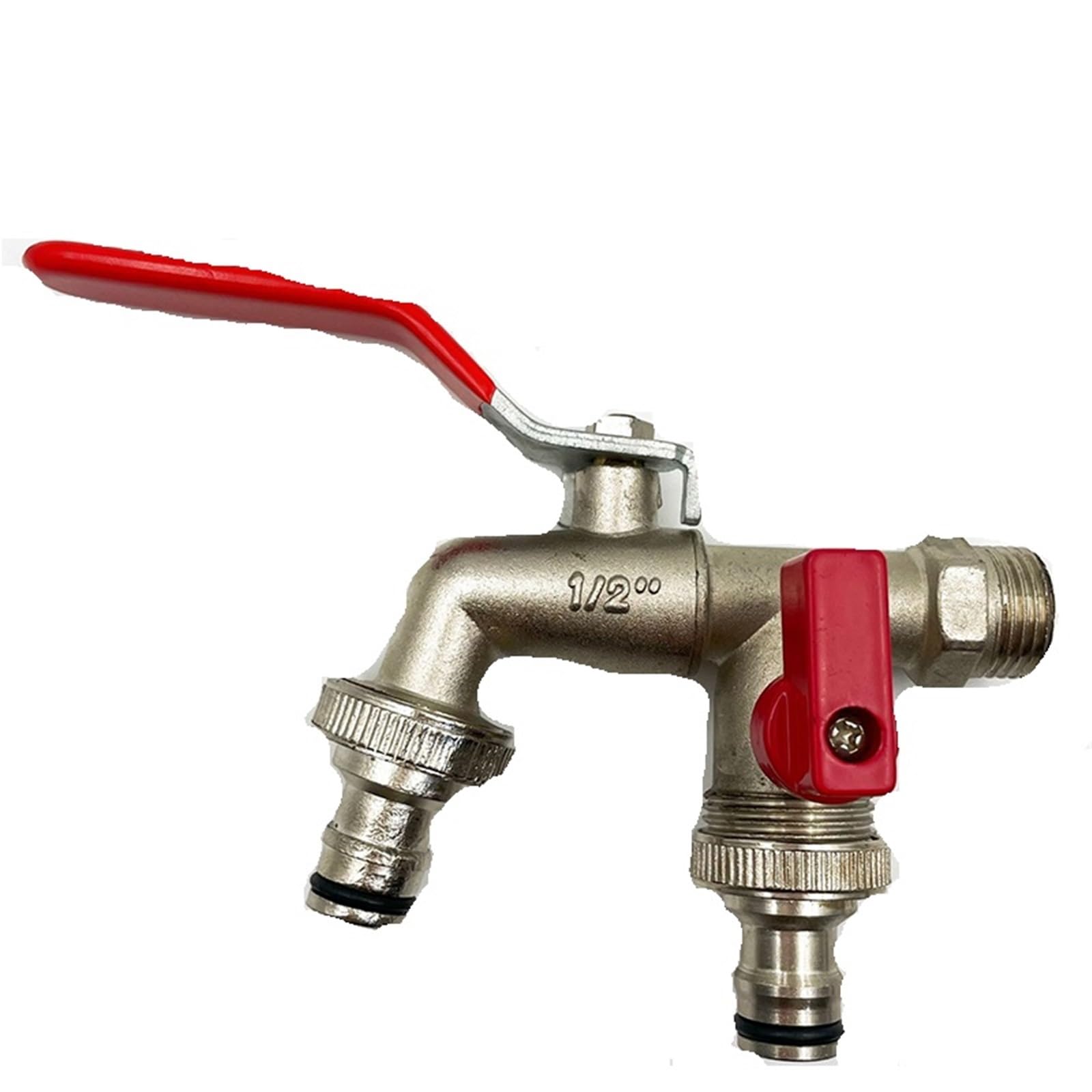Outside Tap Double Head Outdoor Garden Water Faucet 1 Inlet 2 Outlet Brass Faucet Splitter with Dual Nipple and Outdoor Balcony Faucet(Color 04)