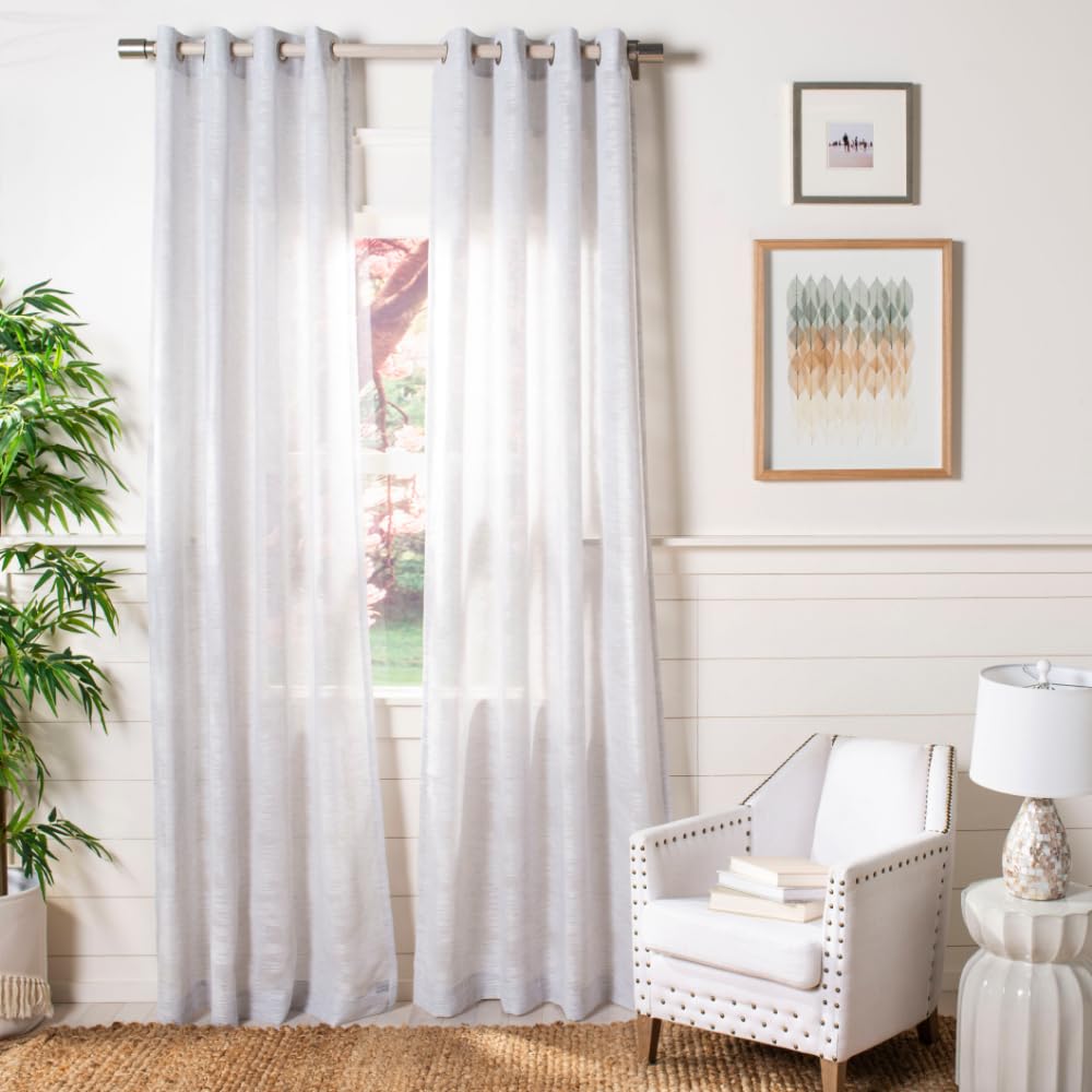 SAFAVIEH Home Curtain Belta Light Grey and White Semi-Sheer 52" x 96" Grommet Window Drape Panel