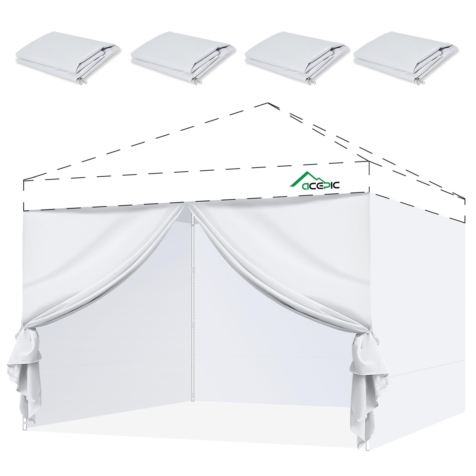 ACEPIC 10x10ft Sidewalls with Door for Canopy, White