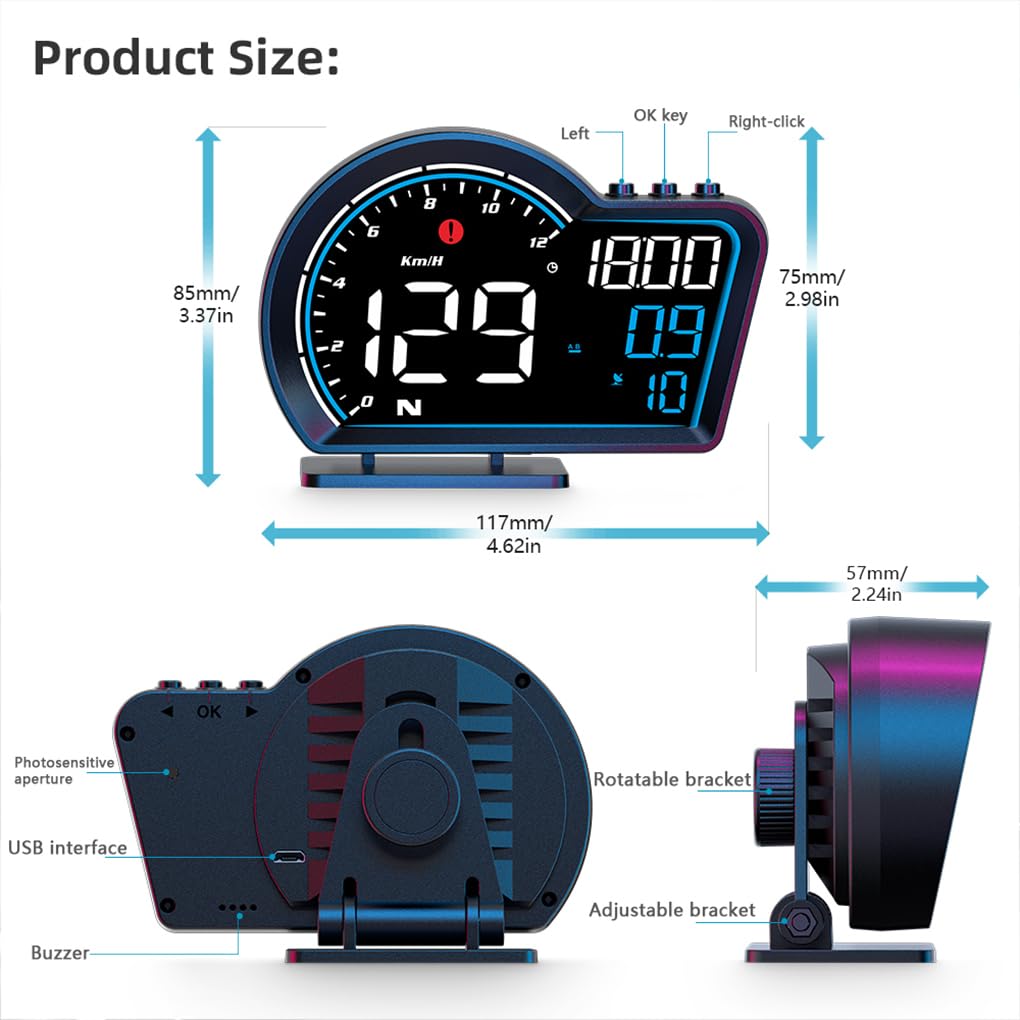 Velocímetro LED para automóvil: aplicable a Todos los Modelos de vehículos Pantalla Alarma Digital Hud Ajuste automático de sensibilidad
