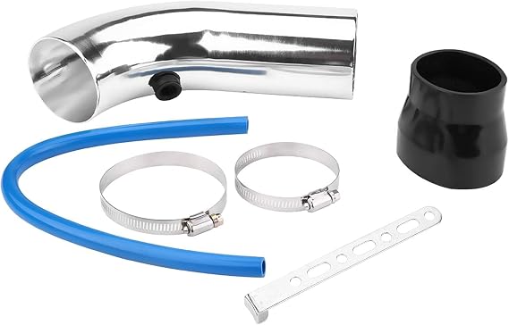 Cold Air Intake Pipe Kit, 76mm/3in Universal Automotive Air Filter Induction Flow Hose Pipe Kit with Mounting Clamps Car ColdAir Intake Turbo Filter for Car, Auto, Truck (Silver)