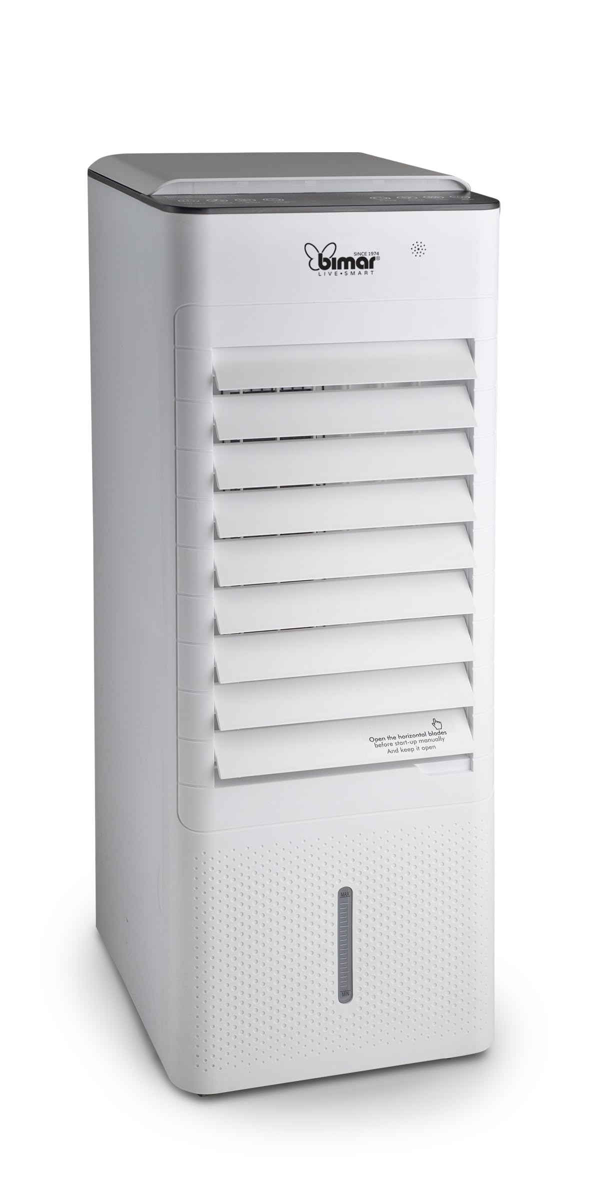 Bimar INB-VR508 Raffrescatore d’Aria Evaporativo 7 Litri con Funzione Calore, Telecomando, Timer 1-12h, 3 Velocità, Display Touch, Ionizzatore, Filtro Removibile, 2 Blocchi Ghiaccio Inclusi