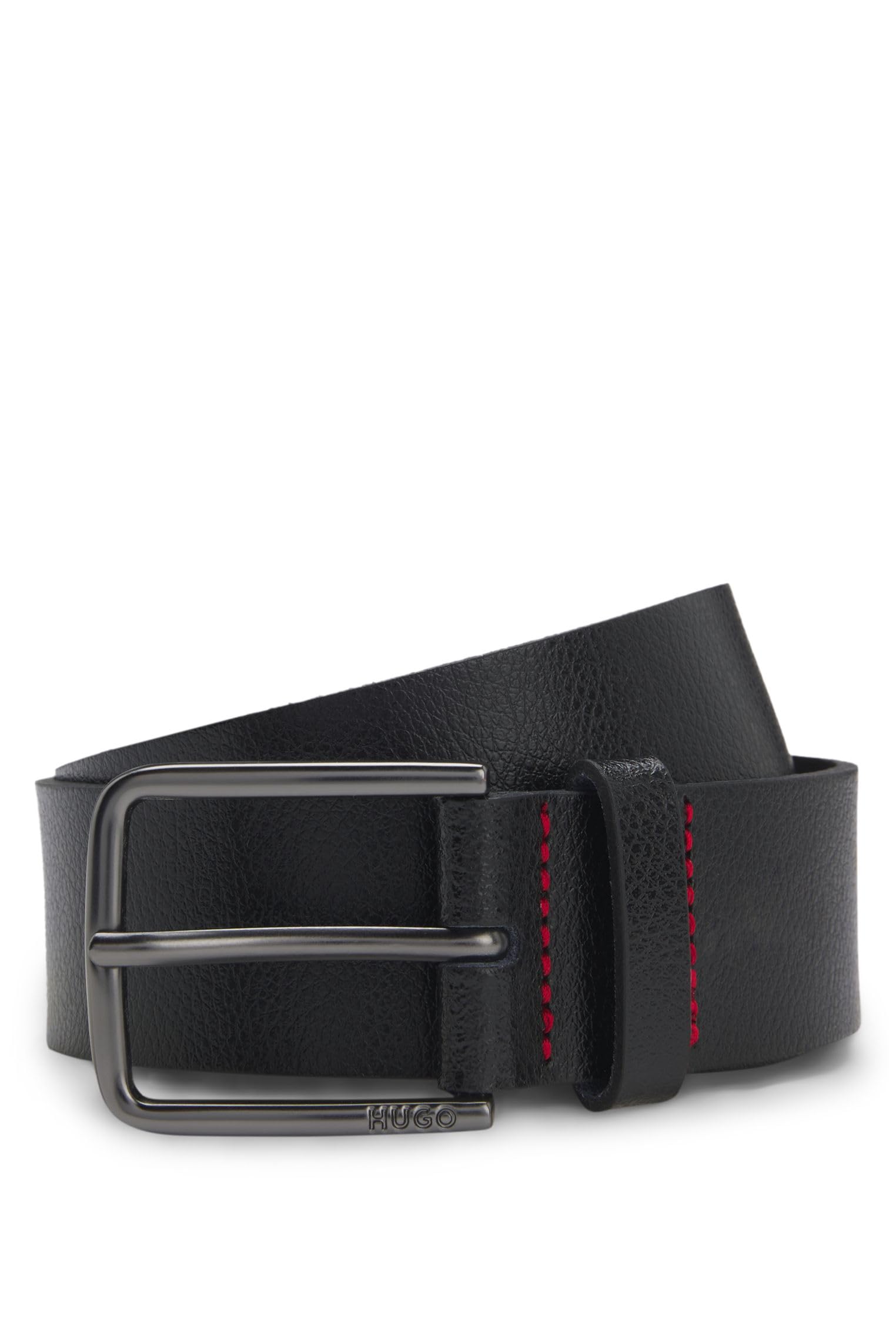HUGO Mens Gerik-Lam Sz35 Embossed-leather belt with brushed-gunmetal pin buckle