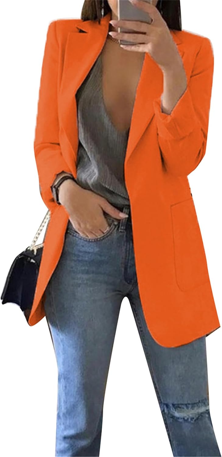 GORIFE Women Long Sleeve Lapel Blazers Jacket Loose Work Office Blazers Coat with Pockets