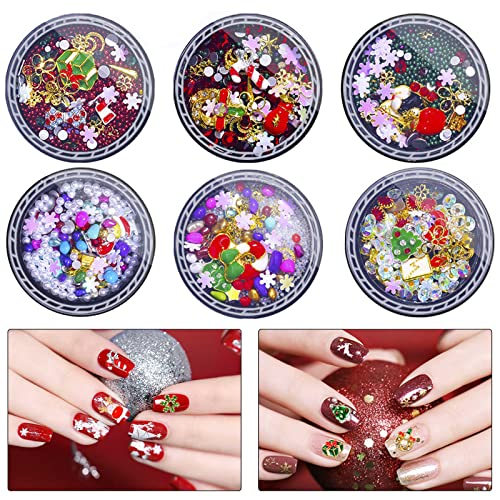 EBANKU 6 Scatole Natale Strass per Unghie 3D,Miste Colorati Strass per Unghie Perline Piccoli Cristallo per Gioielli Natalizie Accessori per Unghie Decorazioni
