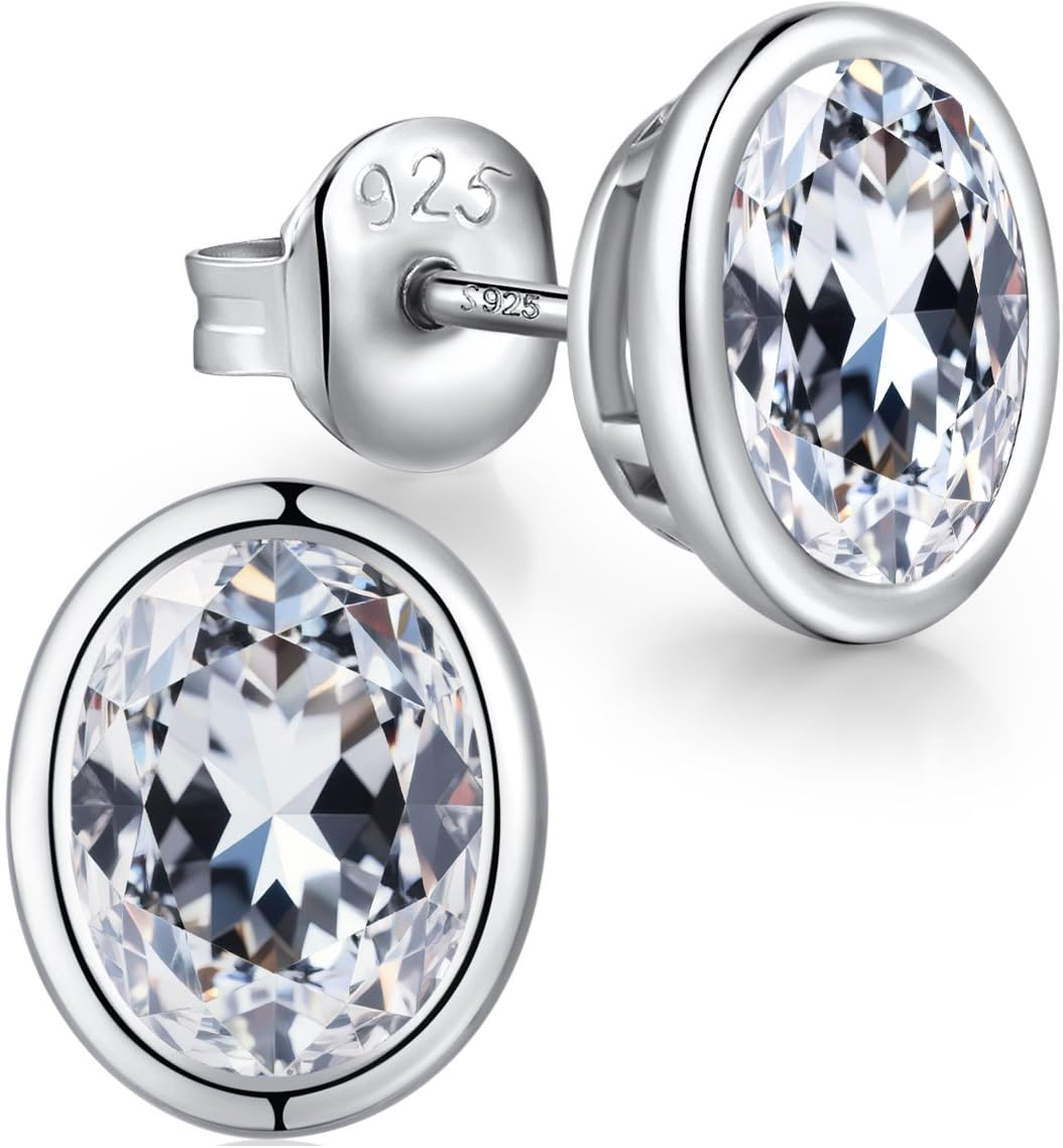 18K Weißgold überzogen Simulierte Diamant Ohrstecker Silber 925 Zirkonia Ohrringe für Herren Damen 925 Sterlingsilber Ohrringe Stecker