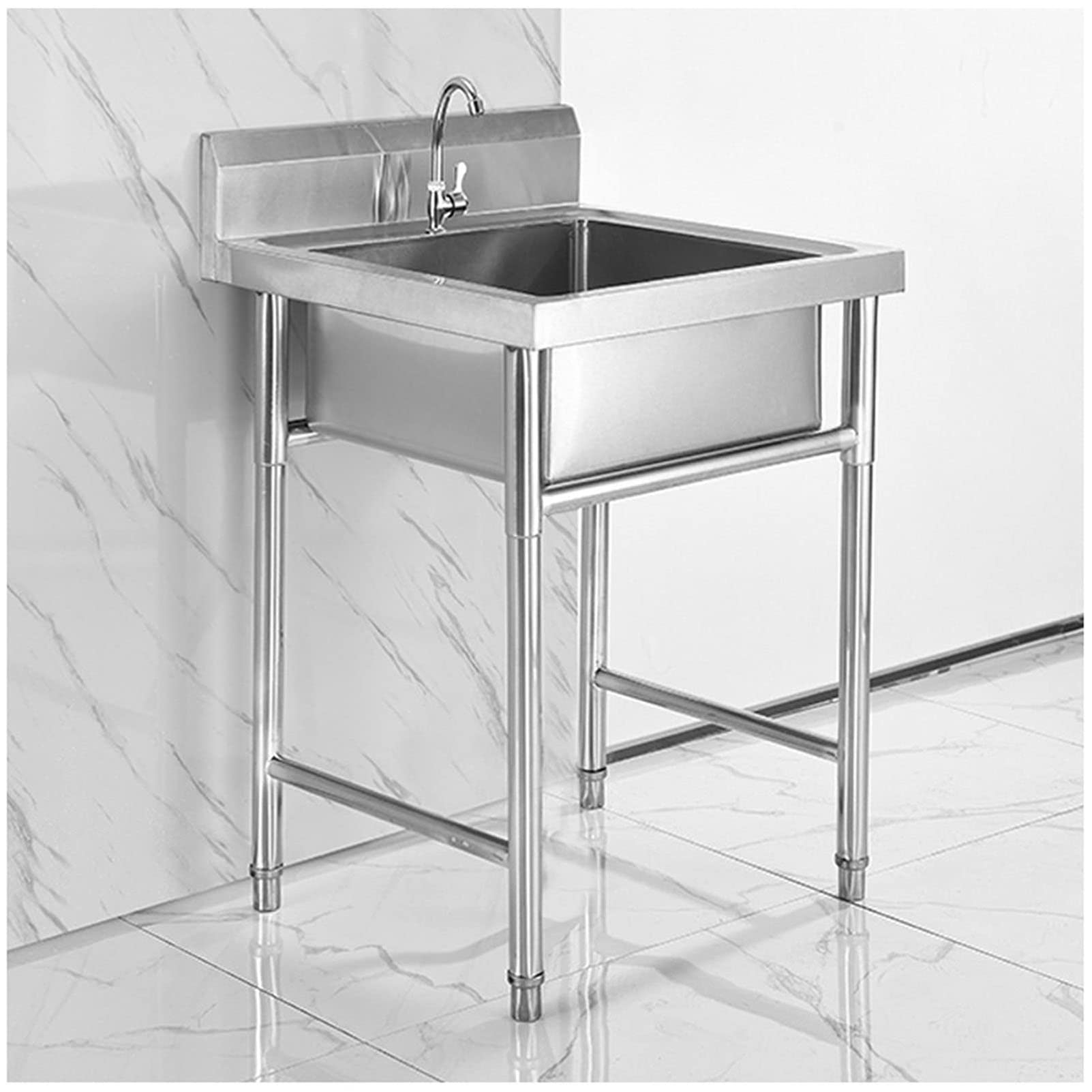 YNIYUJKL Stainless Steel Kitchen Sink Single Bowl Utility Sink Freestanding For Prep & Hand Washing Perfect For Laundry Farm Backyard Garage Use,60cm