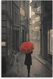 GRZYUNS Red Umbrella Girl in The Rain Poster Canvas Wall Art Poster For Room Aesthetic And Decor Canvas Painting Wall Art Poster for Bedroom Living Room Decor 12x18inch(30x45cm)