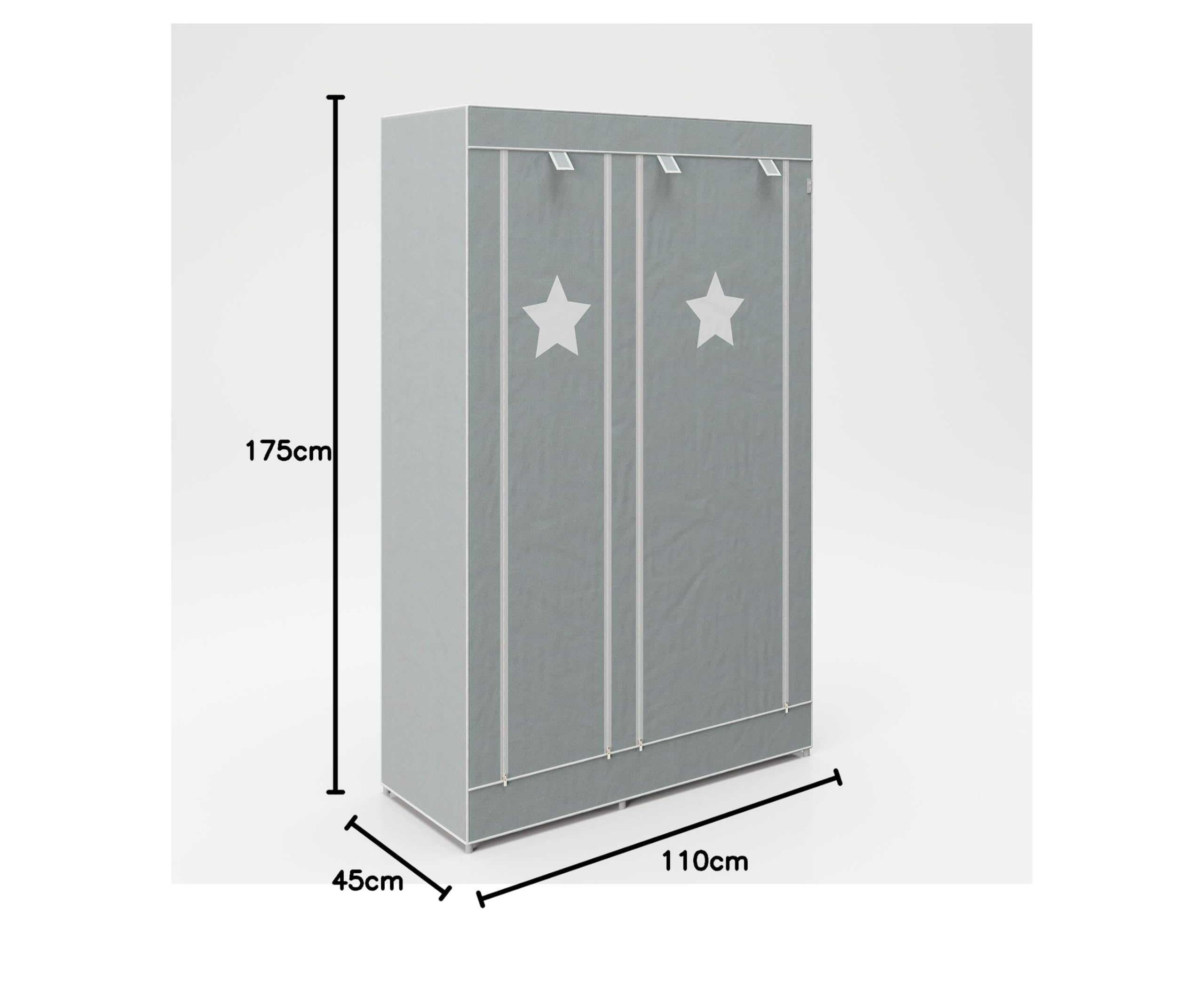 roba Armadio in Tessuto Little Stars 175 x 110 x 45 cm 6 Scomparti Grigio