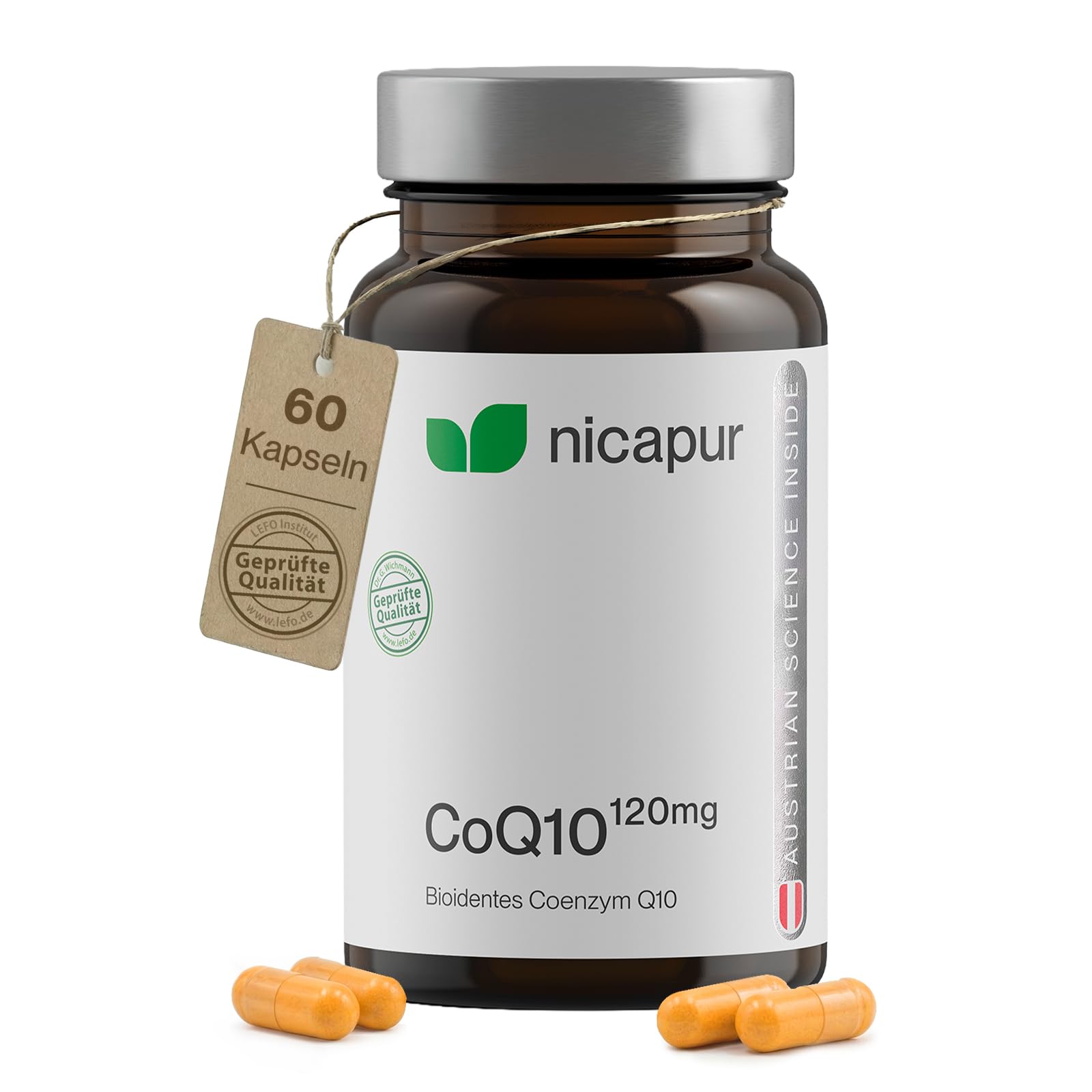 nicapur® Coenzym Q10 120 mg pro Kapsel I 100 % reines, bioidentes COENZYM Q10 I 60 Kapseln I laborgeprüft I in Österreich produziert I vegan